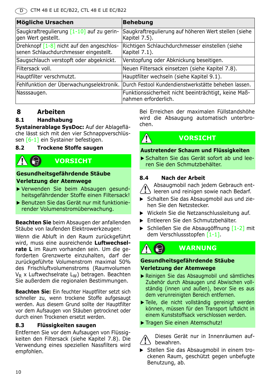 Festool CTM 48 E-LE-AC B22 CLEANTEX User Manual | Page 10 / 110