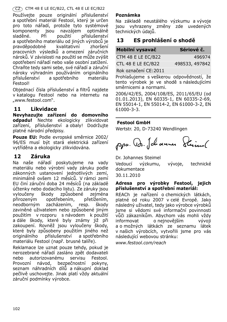 Festool CTM 48 E-LE-AC B22 CLEANTEX User Manual | Page 102 / 110