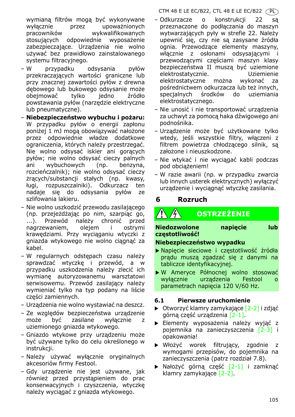 Festool CTM 48 E-LE-AC B22 CLEANTEX User Manual | Page 105 / 110