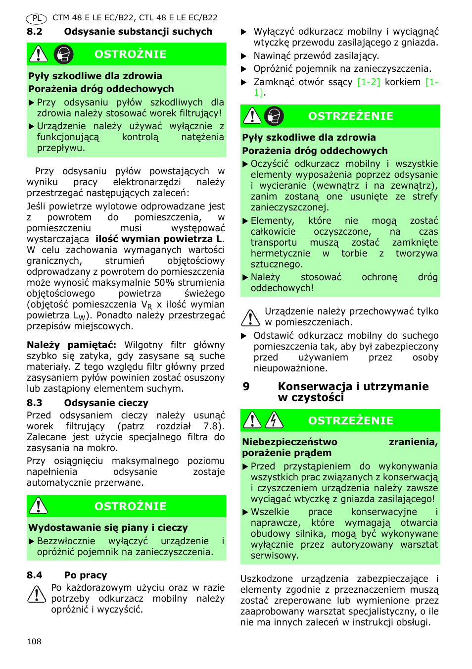 Festool CTM 48 E-LE-AC B22 CLEANTEX User Manual | Page 108 / 110