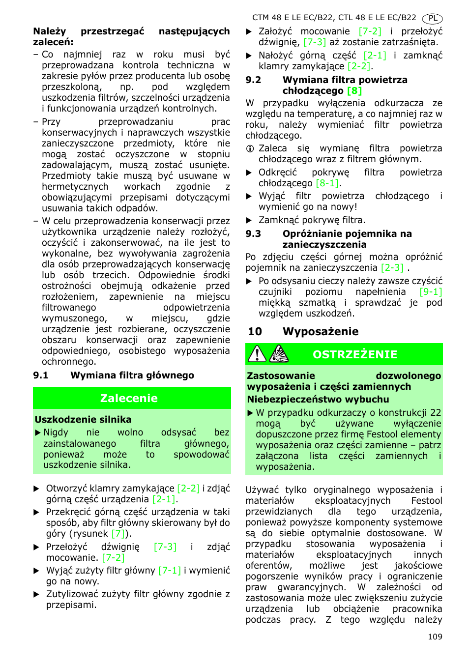 Festool CTM 48 E-LE-AC B22 CLEANTEX User Manual | Page 109 / 110