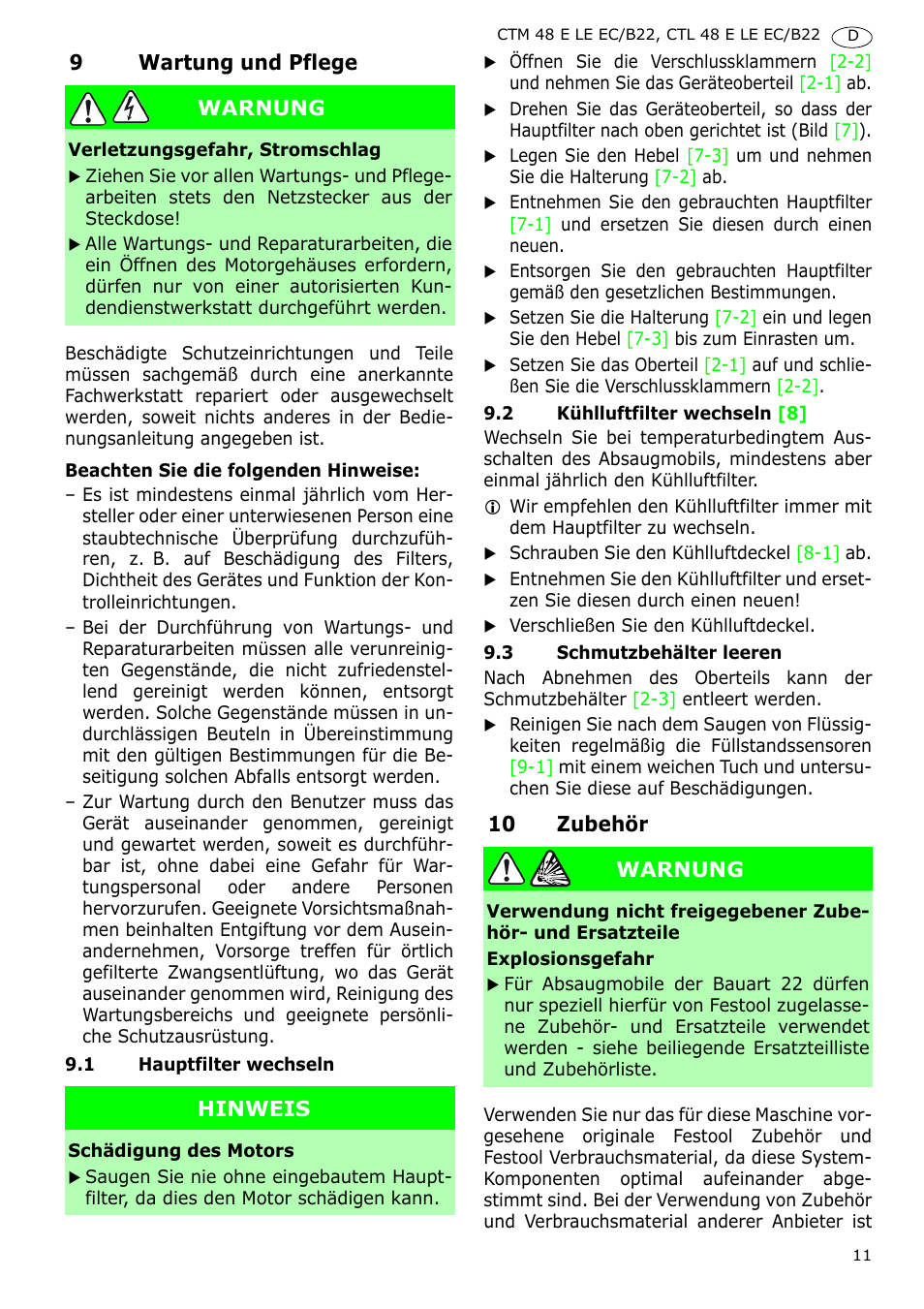 Festool CTM 48 E-LE-AC B22 CLEANTEX User Manual | Page 11 / 110