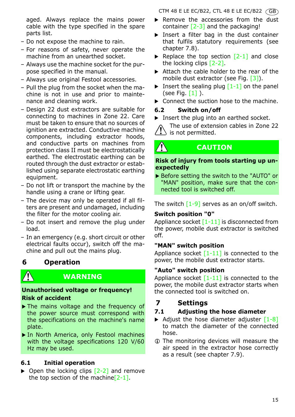 Festool CTM 48 E-LE-AC B22 CLEANTEX User Manual | Page 15 / 110