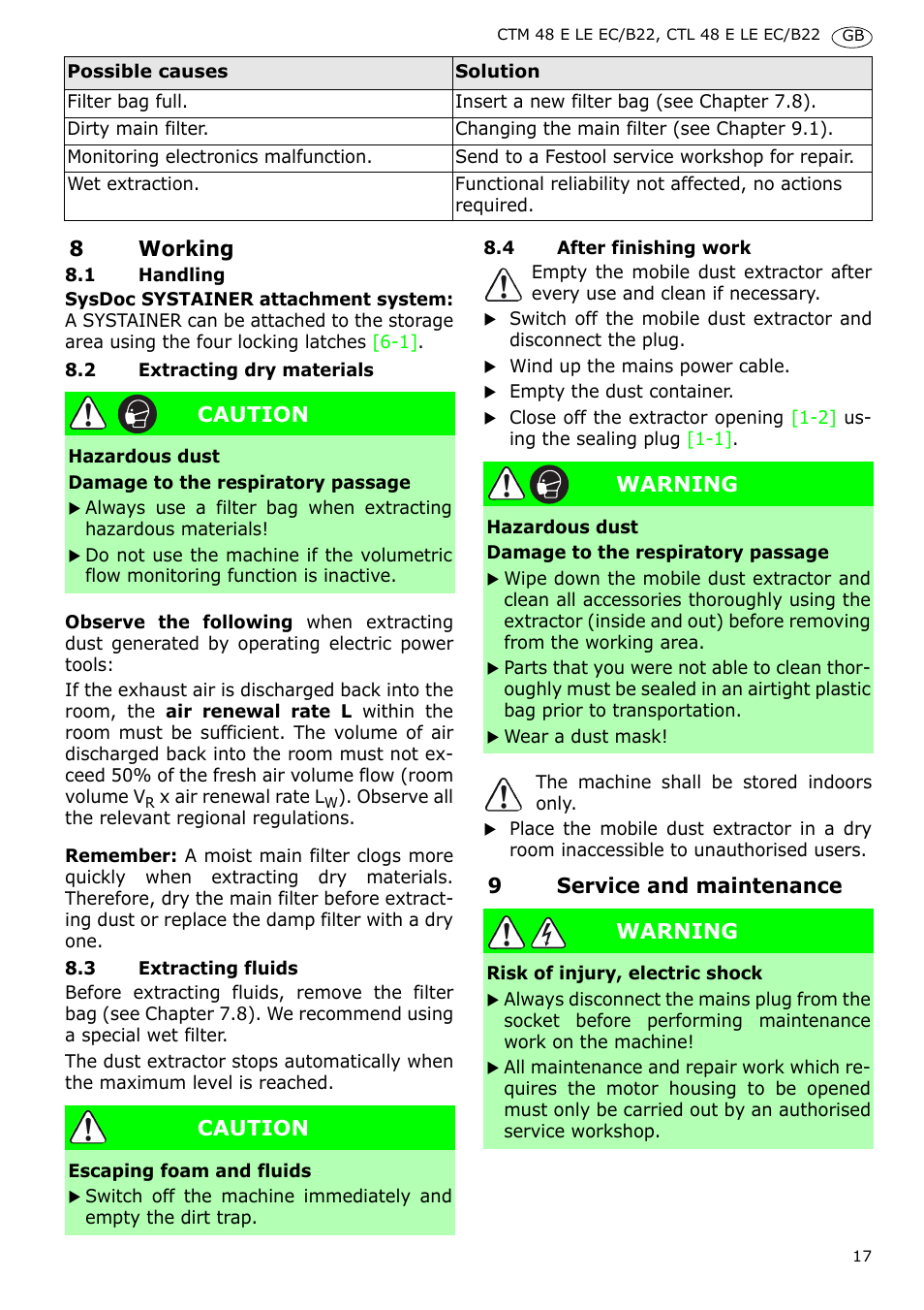 Festool CTM 48 E-LE-AC B22 CLEANTEX User Manual | Page 17 / 110