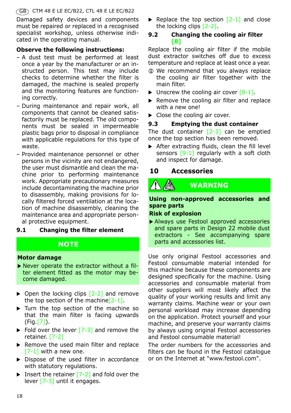 Festool CTM 48 E-LE-AC B22 CLEANTEX User Manual | Page 18 / 110