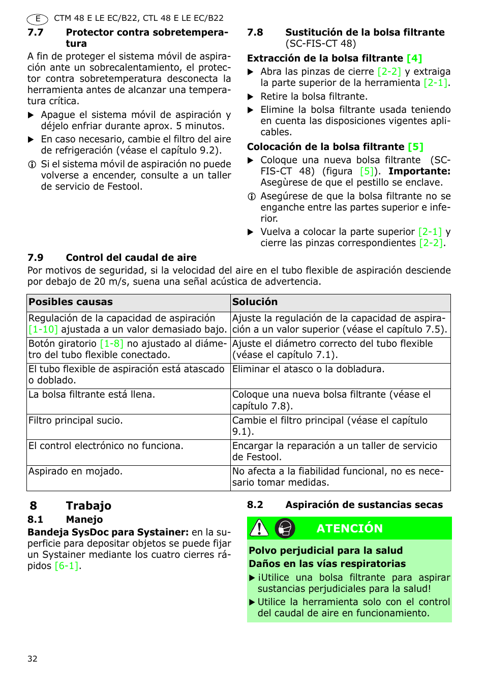 Festool CTM 48 E-LE-AC B22 CLEANTEX User Manual | Page 32 / 110
