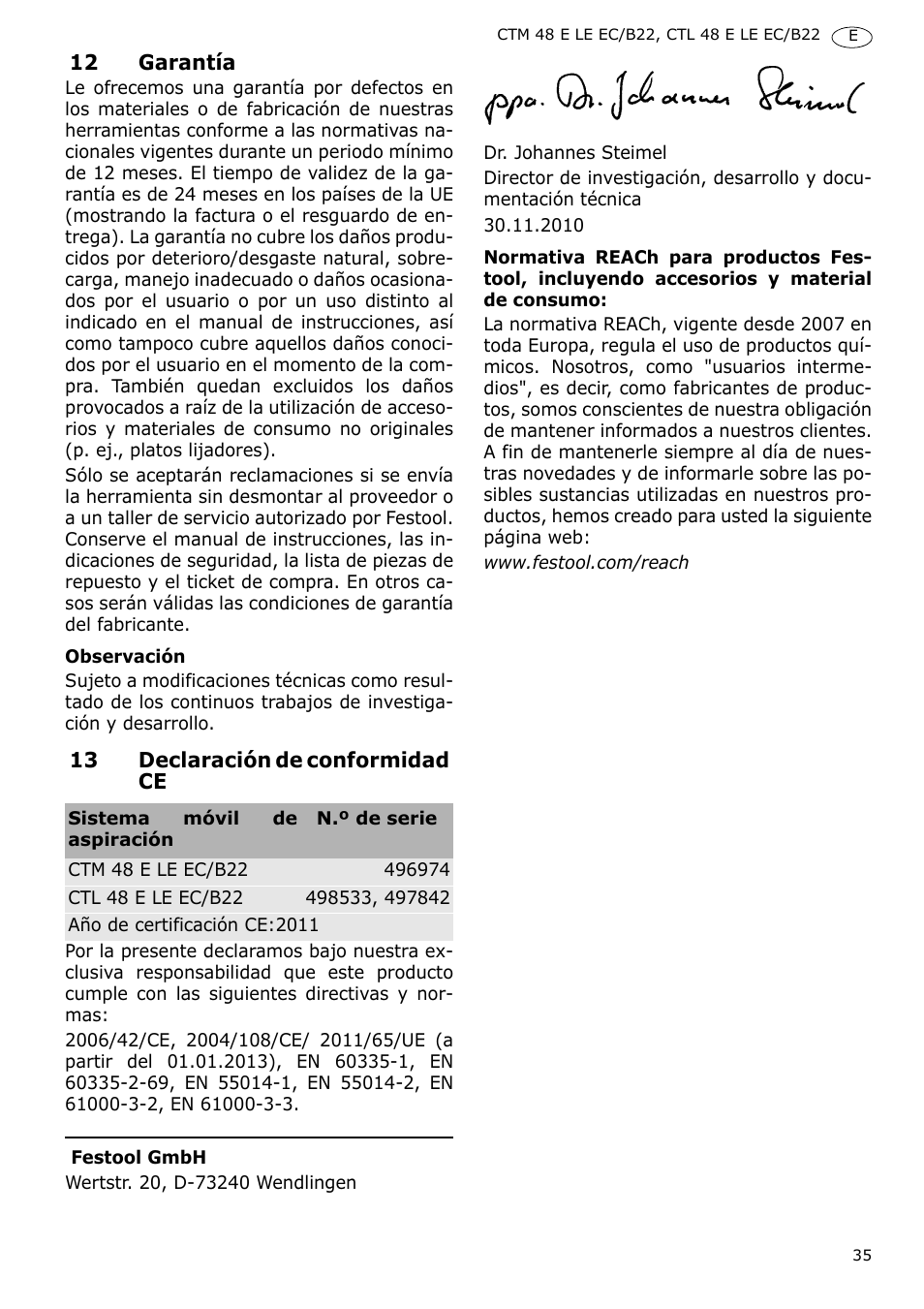 Festool CTM 48 E-LE-AC B22 CLEANTEX User Manual | Page 35 / 110