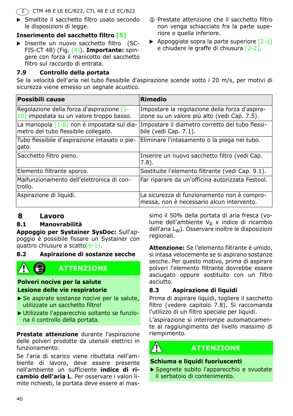 Festool CTM 48 E-LE-AC B22 CLEANTEX User Manual | Page 40 / 110