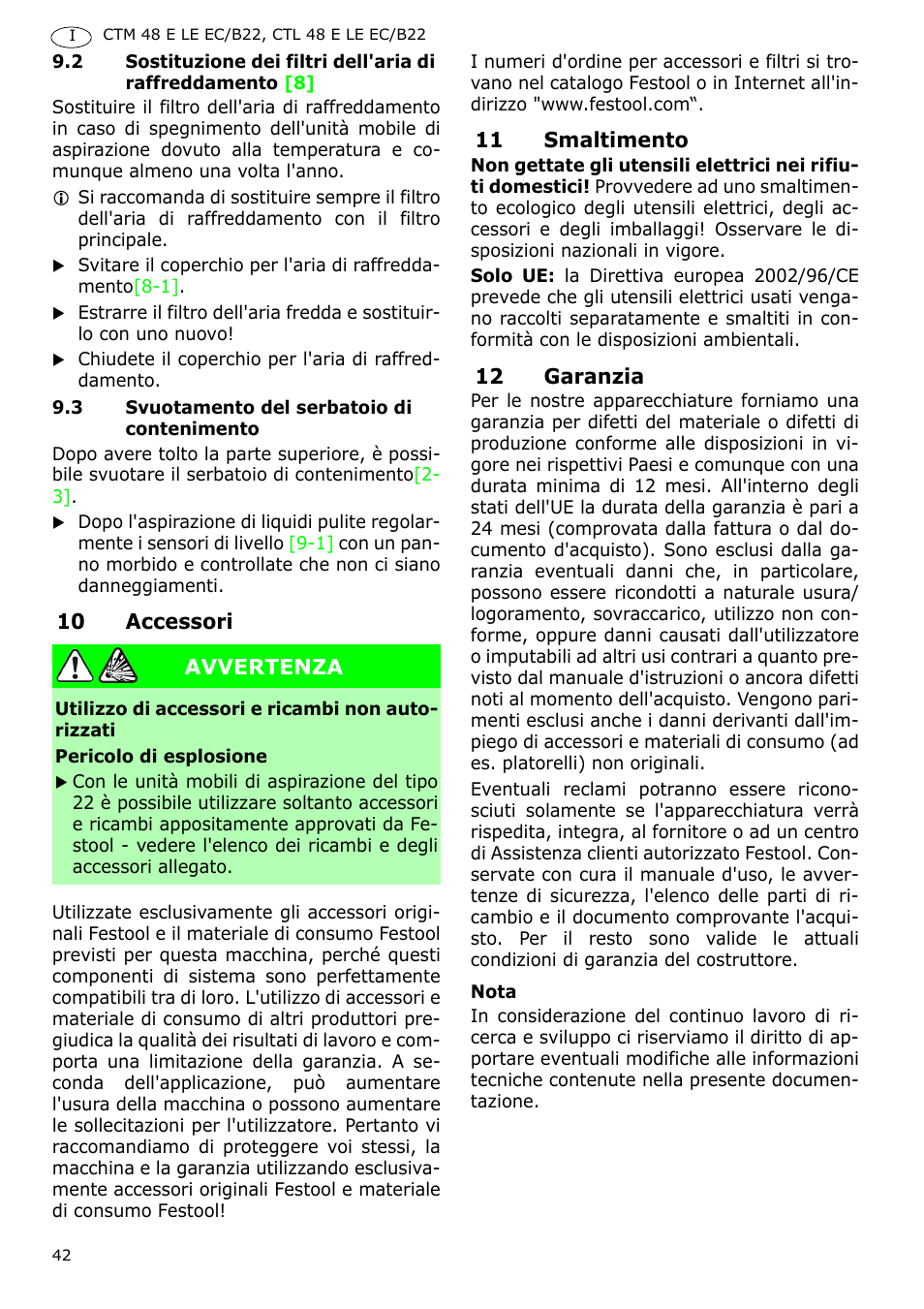 Festool CTM 48 E-LE-AC B22 CLEANTEX User Manual | Page 42 / 110
