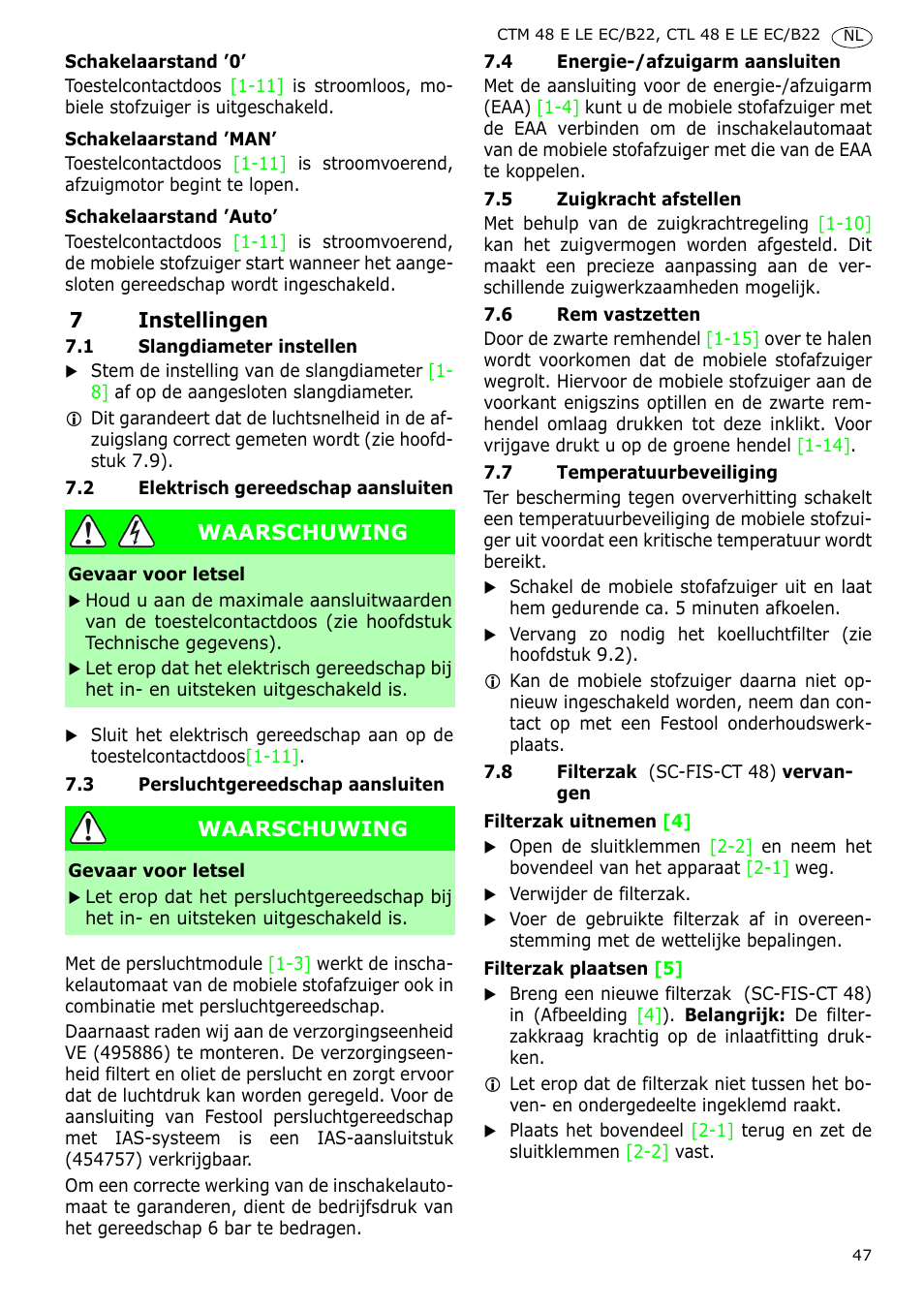 Festool CTM 48 E-LE-AC B22 CLEANTEX User Manual | Page 47 / 110