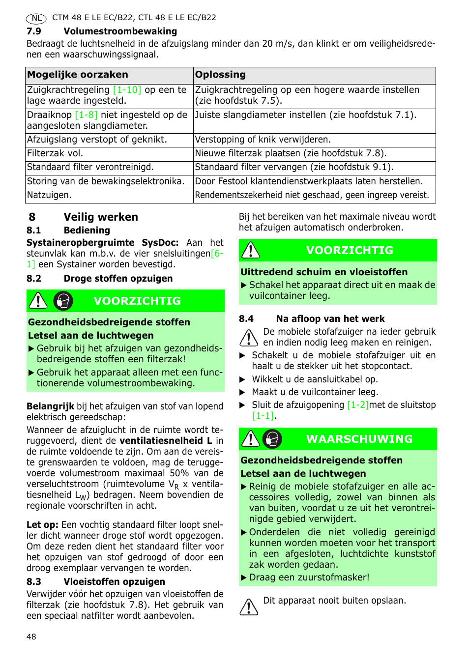 Festool CTM 48 E-LE-AC B22 CLEANTEX User Manual | Page 48 / 110