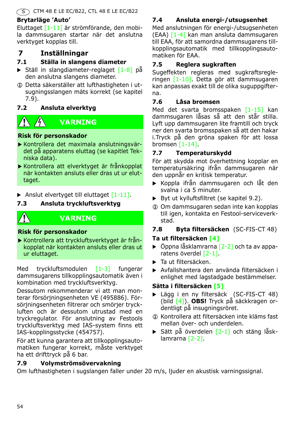 Festool CTM 48 E-LE-AC B22 CLEANTEX User Manual | Page 54 / 110