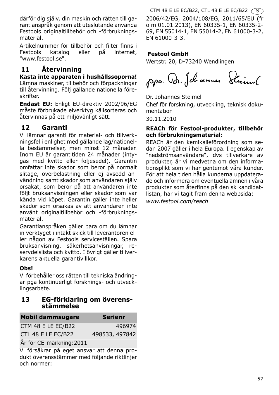 Festool CTM 48 E-LE-AC B22 CLEANTEX User Manual | Page 57 / 110