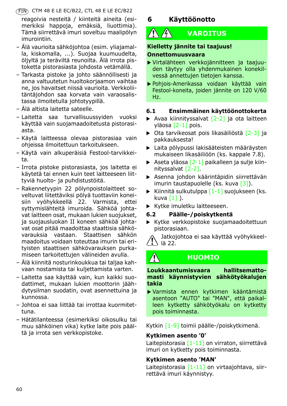 Festool CTM 48 E-LE-AC B22 CLEANTEX User Manual | Page 60 / 110
