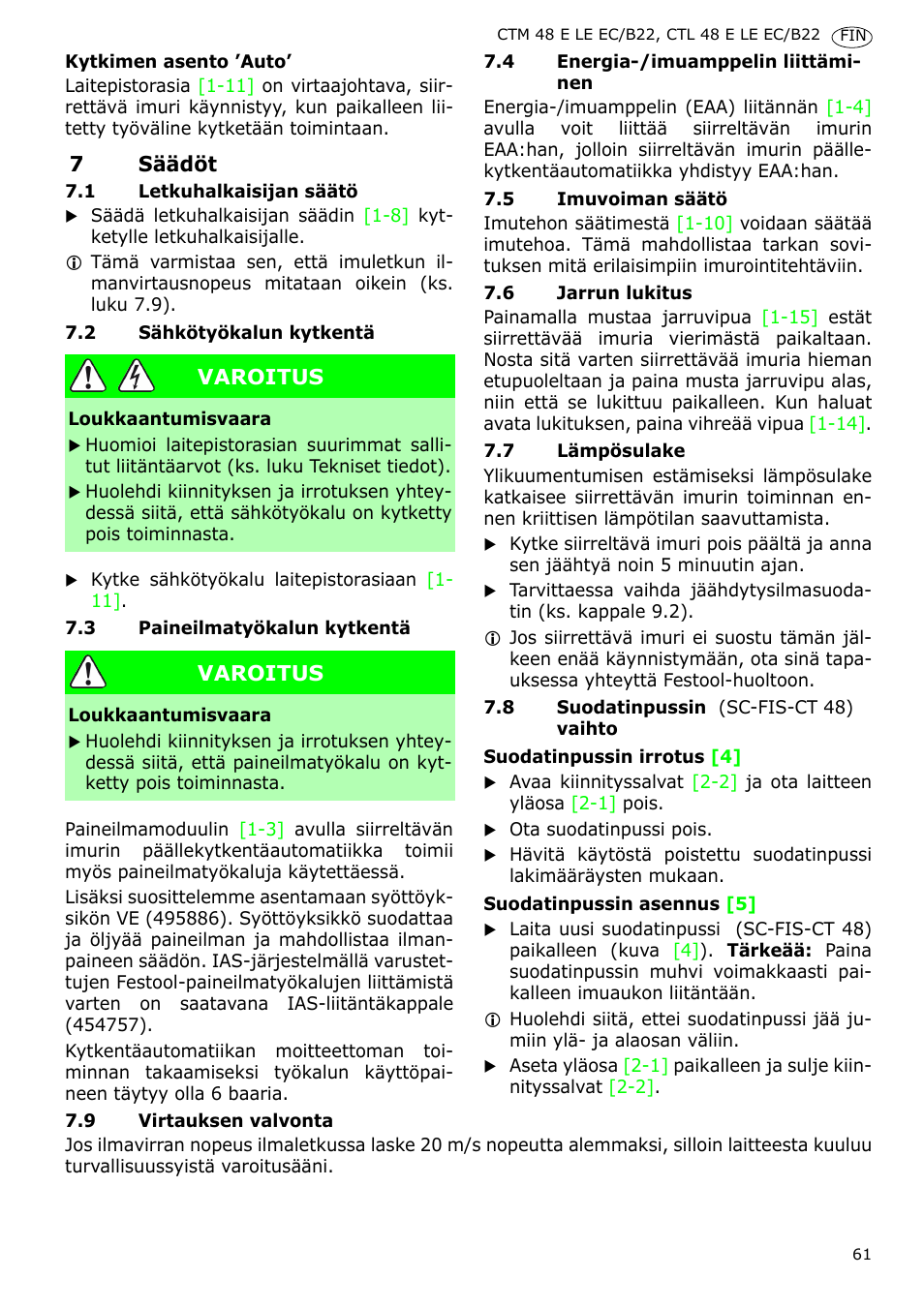 Festool CTM 48 E-LE-AC B22 CLEANTEX User Manual | Page 61 / 110