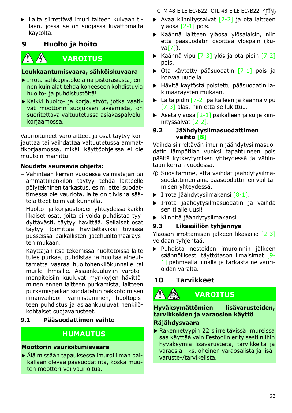 Festool CTM 48 E-LE-AC B22 CLEANTEX User Manual | Page 63 / 110