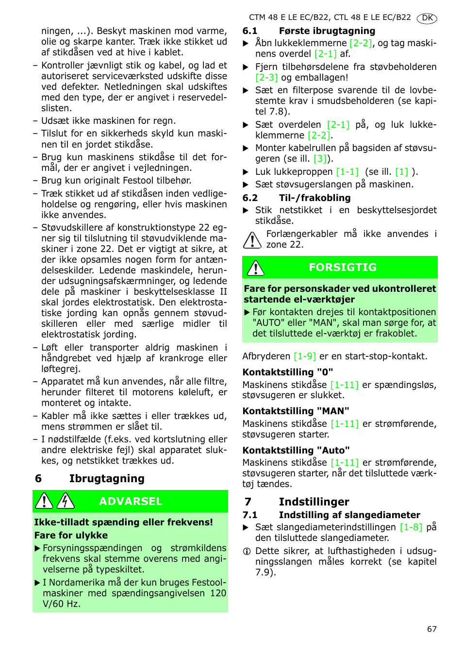 Festool CTM 48 E-LE-AC B22 CLEANTEX User Manual | Page 67 / 110