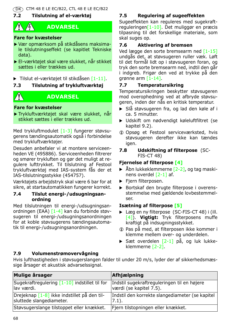 Festool CTM 48 E-LE-AC B22 CLEANTEX User Manual | Page 68 / 110