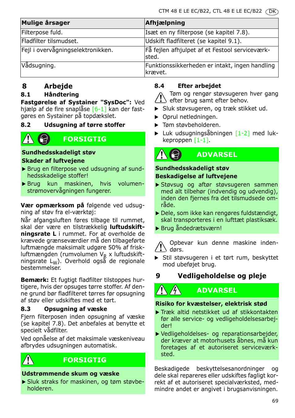 Festool CTM 48 E-LE-AC B22 CLEANTEX User Manual | Page 69 / 110