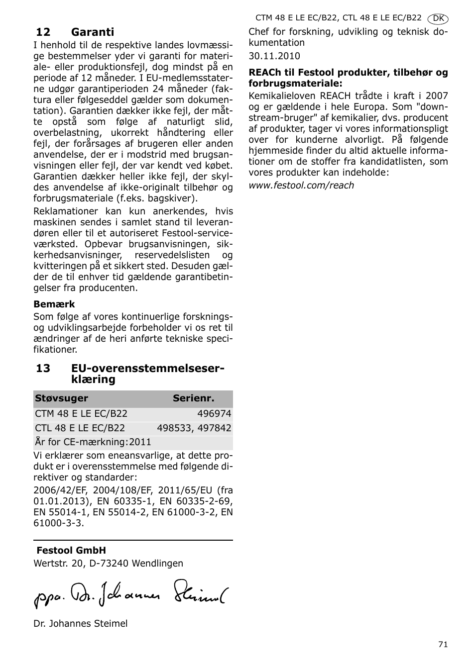 Festool CTM 48 E-LE-AC B22 CLEANTEX User Manual | Page 71 / 110