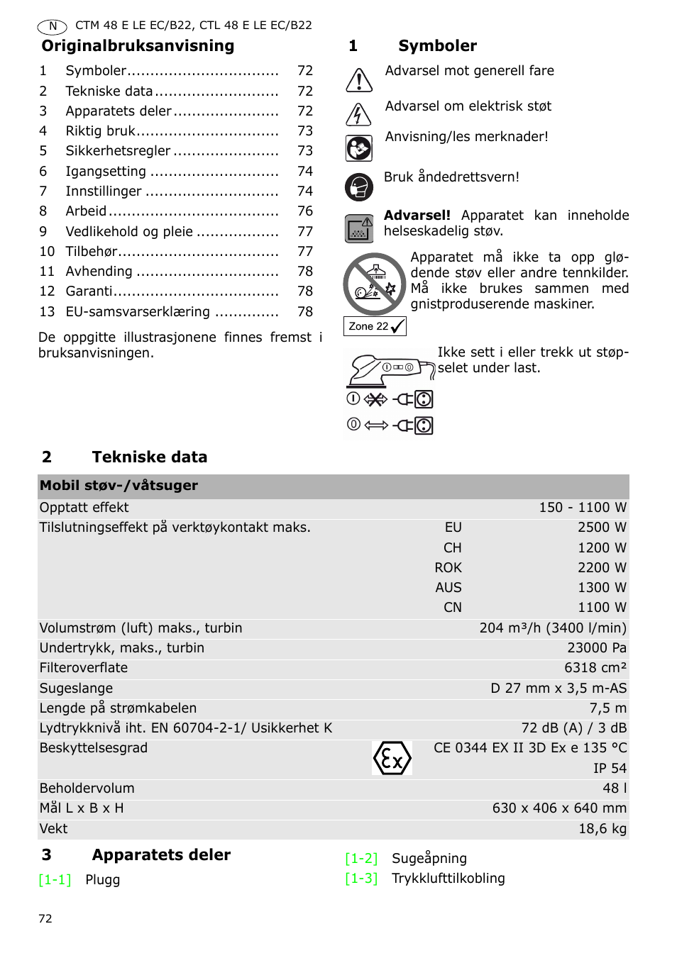 Festool CTM 48 E-LE-AC B22 CLEANTEX User Manual | Page 72 / 110