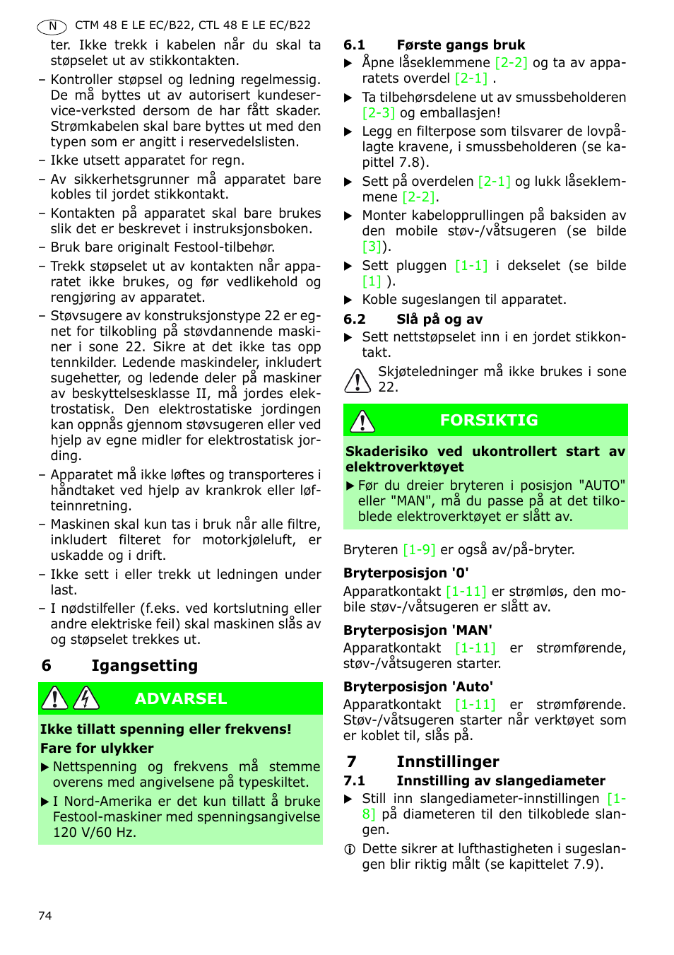 Festool CTM 48 E-LE-AC B22 CLEANTEX User Manual | Page 74 / 110