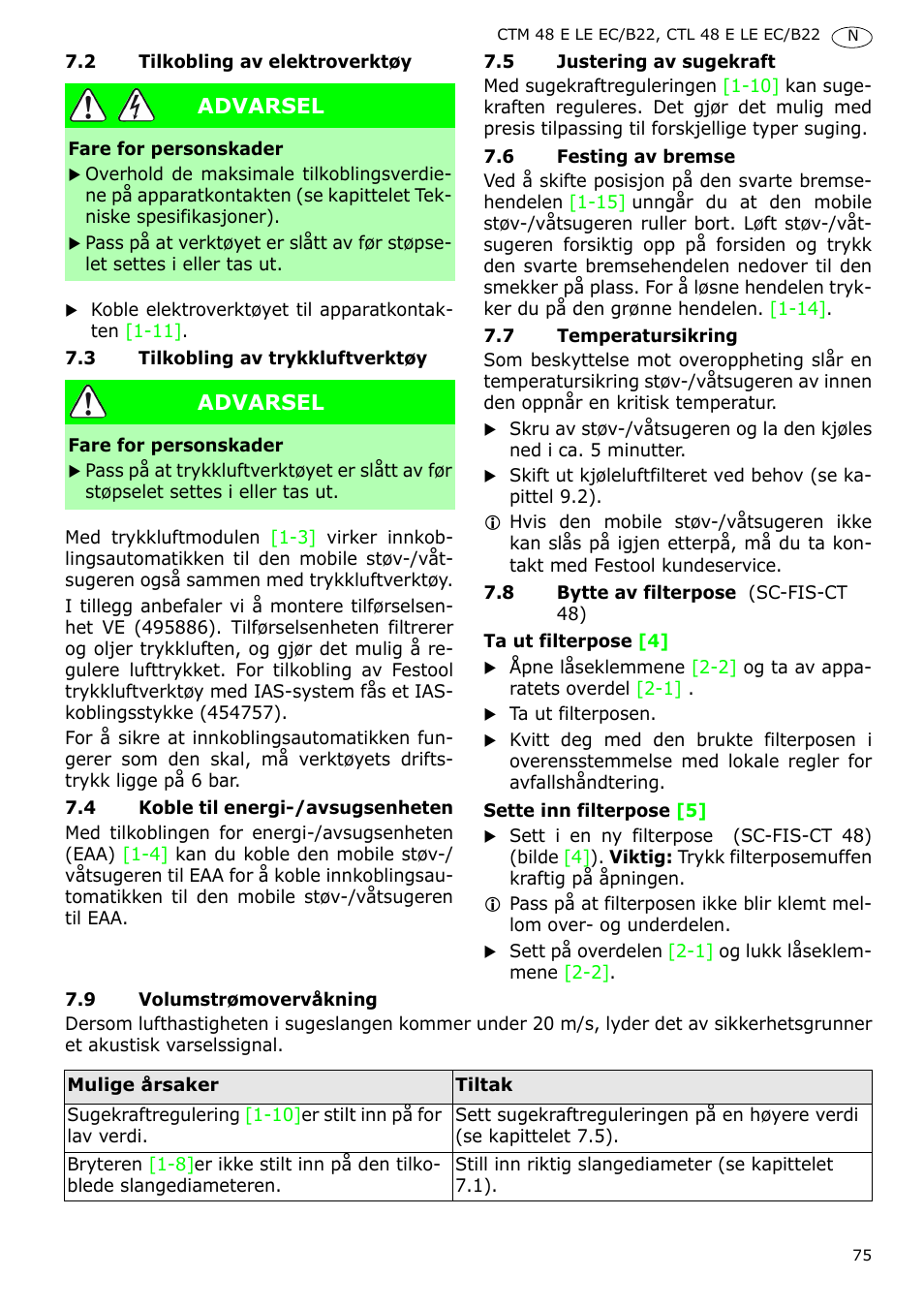 Festool CTM 48 E-LE-AC B22 CLEANTEX User Manual | Page 75 / 110