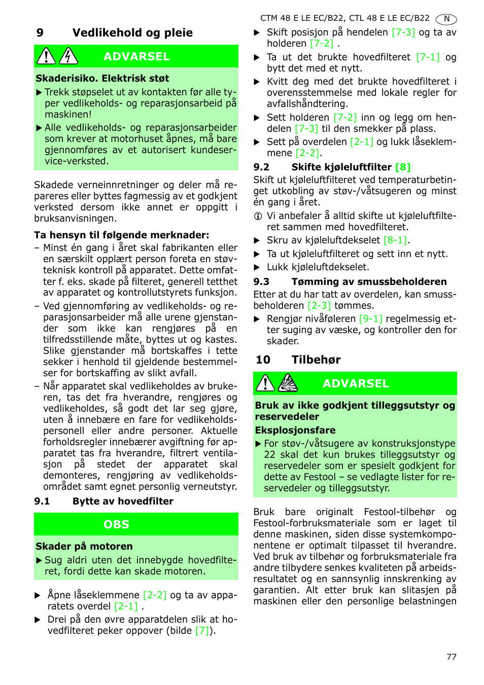 Festool CTM 48 E-LE-AC B22 CLEANTEX User Manual | Page 77 / 110