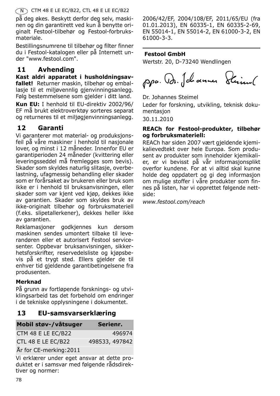 Festool CTM 48 E-LE-AC B22 CLEANTEX User Manual | Page 78 / 110