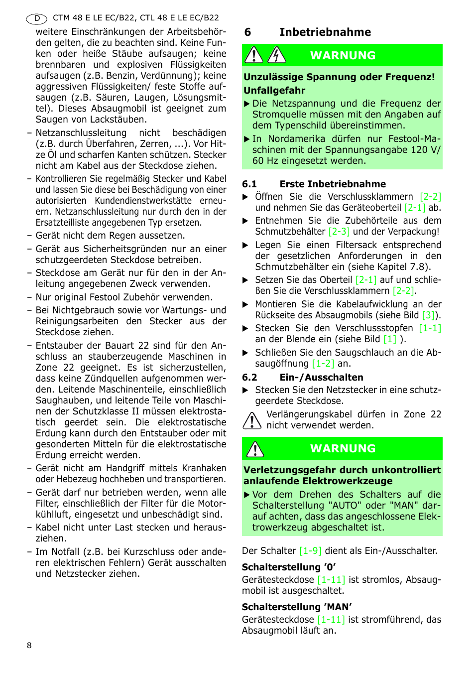 Festool CTM 48 E-LE-AC B22 CLEANTEX User Manual | Page 8 / 110