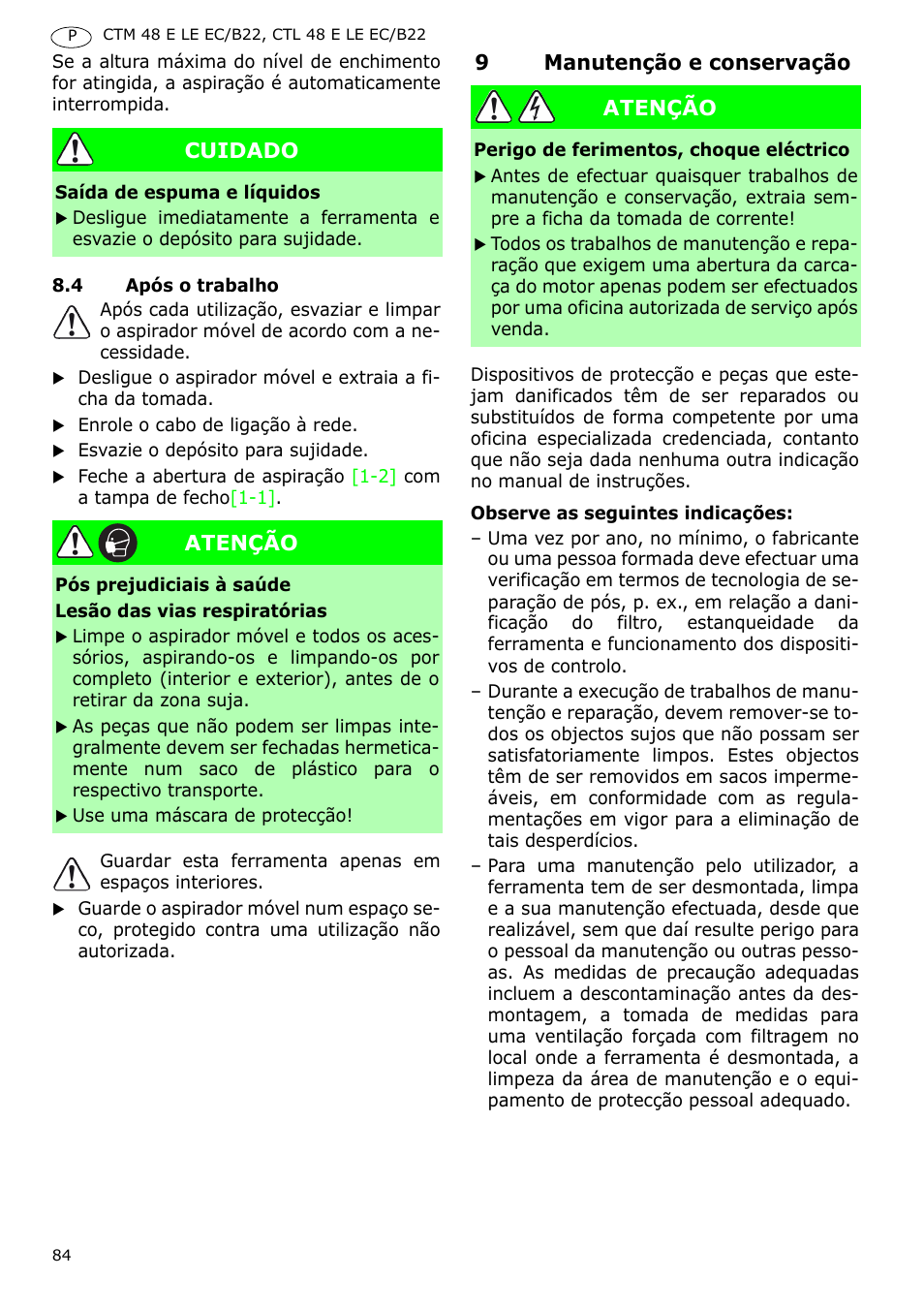 Festool CTM 48 E-LE-AC B22 CLEANTEX User Manual | Page 84 / 110