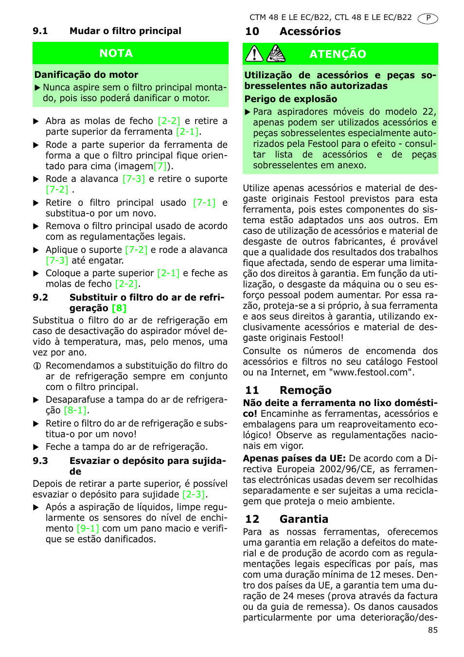 Festool CTM 48 E-LE-AC B22 CLEANTEX User Manual | Page 85 / 110