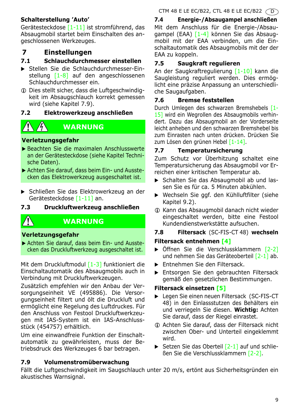 Festool CTM 48 E-LE-AC B22 CLEANTEX User Manual | Page 9 / 110