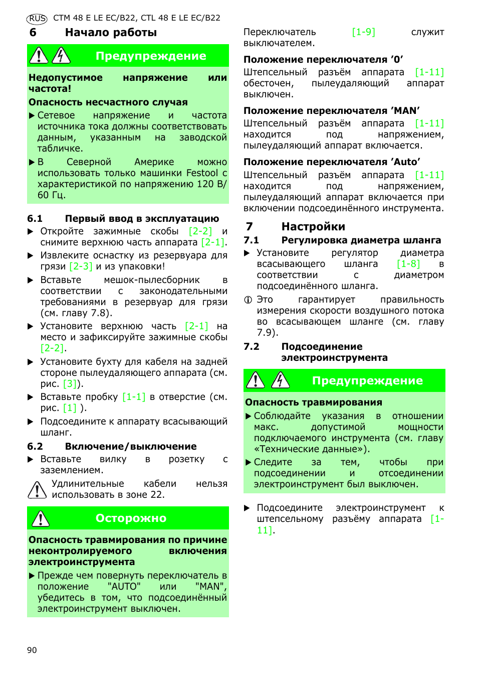 Festool CTM 48 E-LE-AC B22 CLEANTEX User Manual | Page 90 / 110