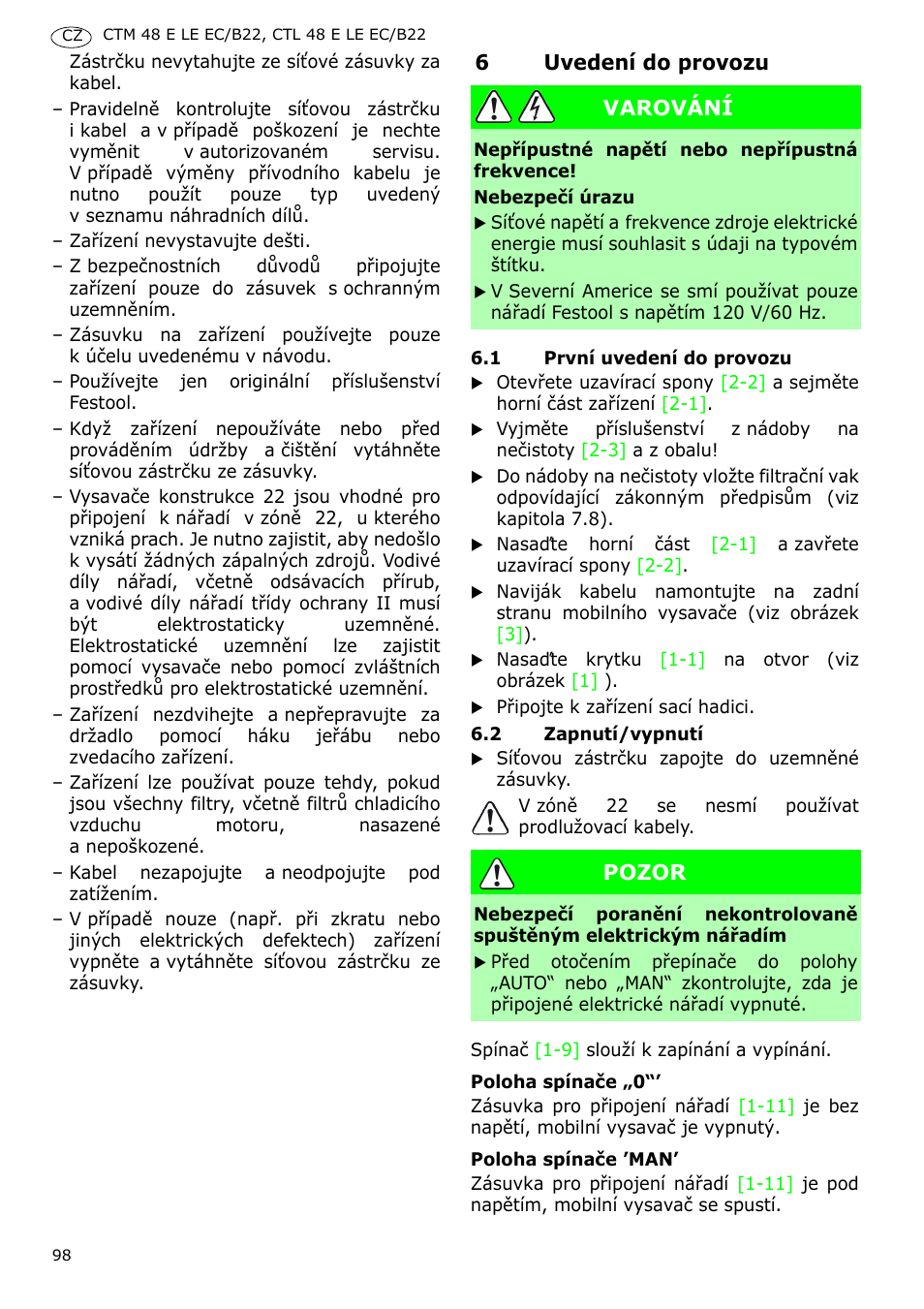 Festool CTM 48 E-LE-AC B22 CLEANTEX User Manual | Page 98 / 110