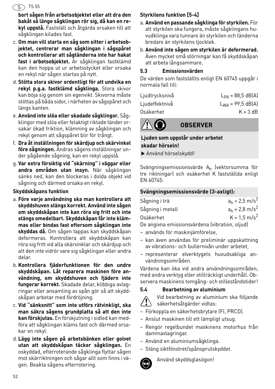 Observer | Festool TS 55 R User Manual | Page 52 / 116