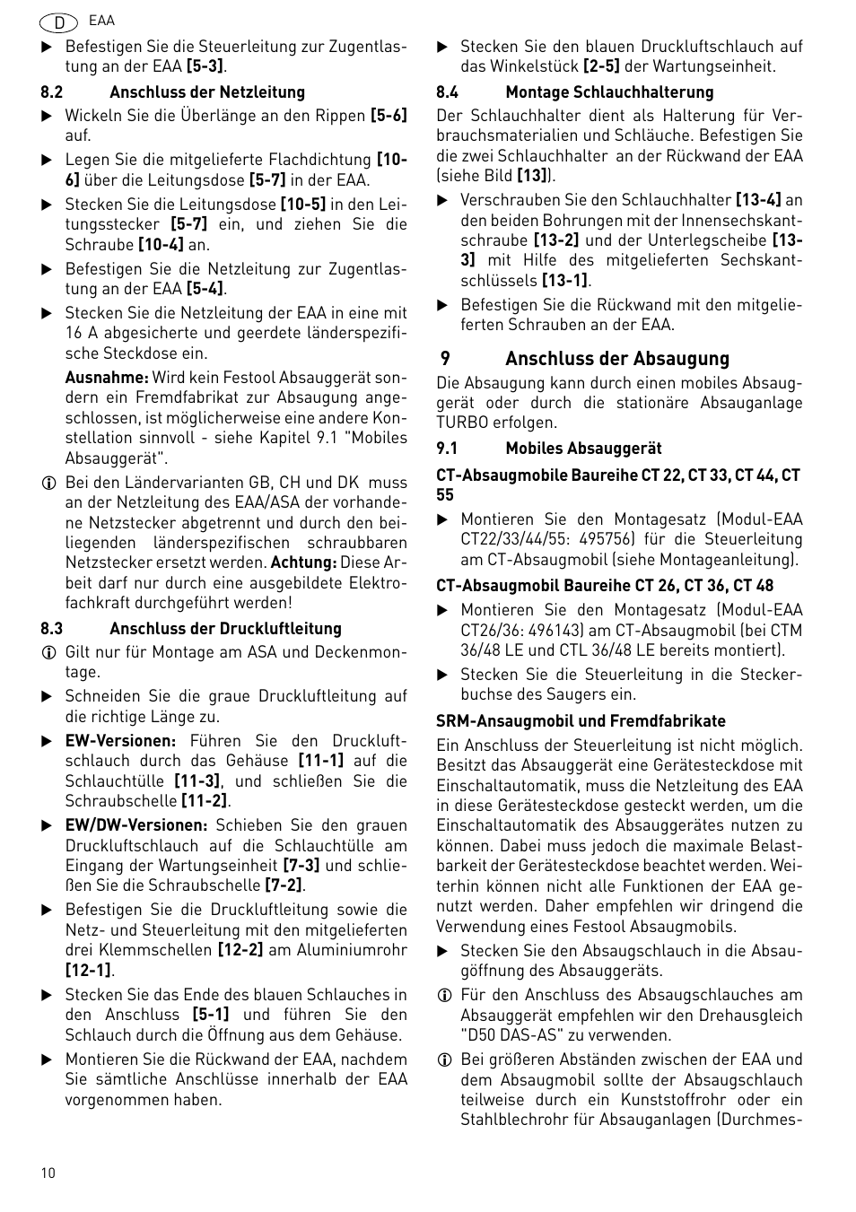 Anschluss der absaugung, 9anschluss der absaugung | Festool Power box User Manual | Page 10 / 164