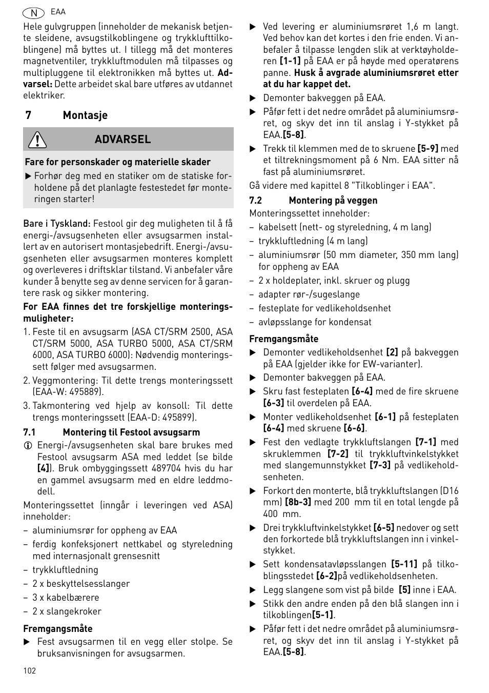 Montasje, 7montasje, Advarsel | Festool Power box User Manual | Page 102 / 164