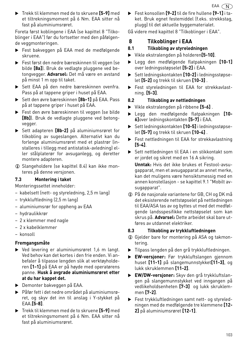 Tilkoblinger i eaa, 8tilkoblinger i eaa | Festool Power box User Manual | Page 103 / 164