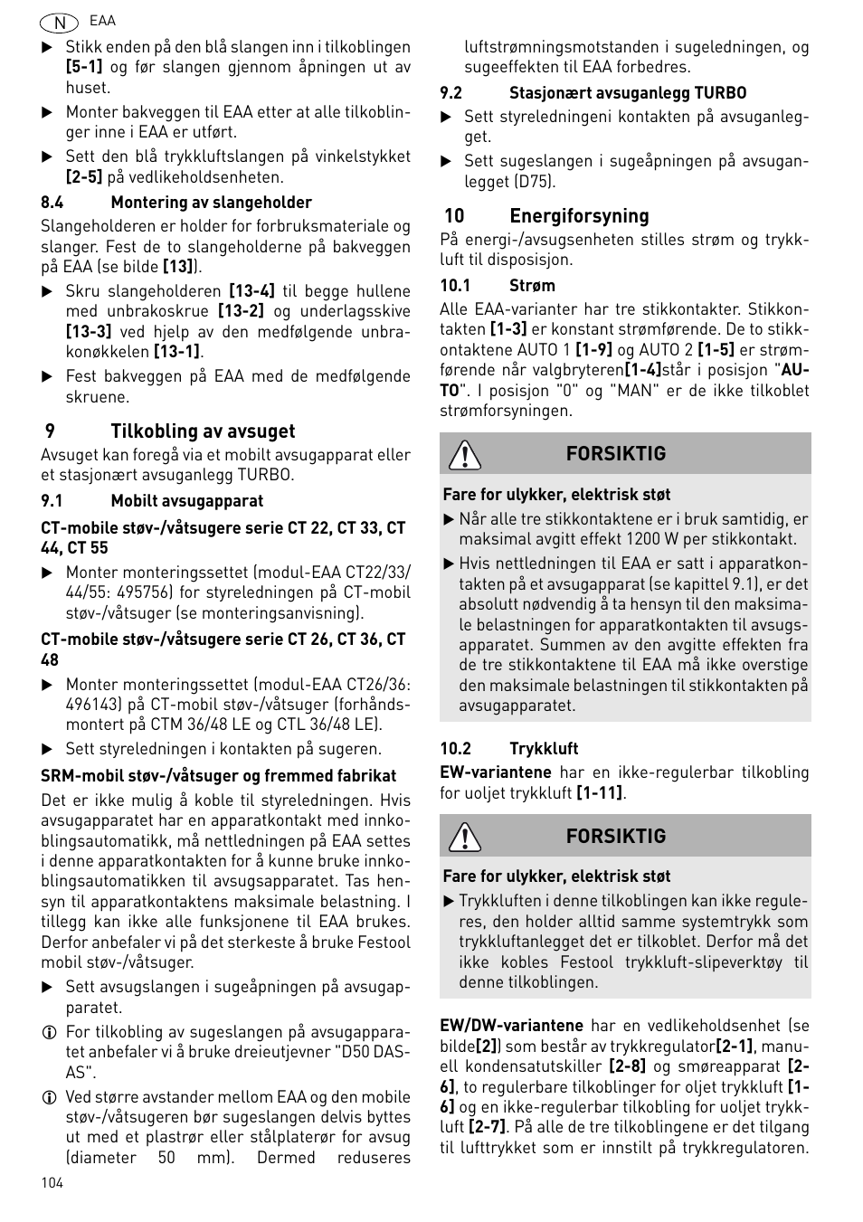 Tilkobling av avsuget, Energiforsyning, El 8.4) | 1 "mobilt av- sugapparat, 9tilkobling av avsuget, 10 energiforsyning, Forsiktig | Festool Power box User Manual | Page 104 / 164