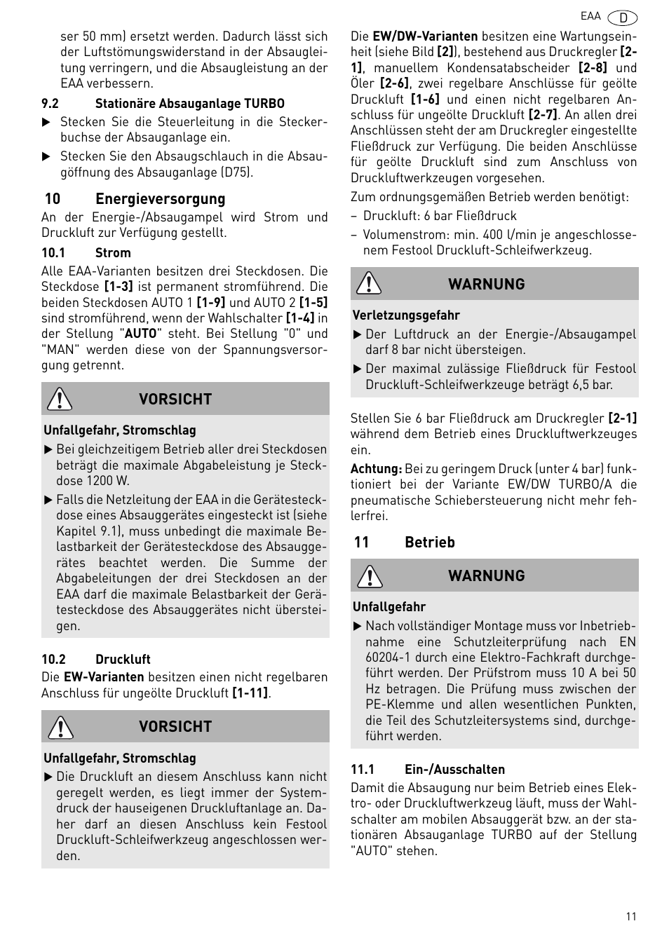 Energieversorgung, Betrieb | Festool Power box User Manual | Page 11 / 164