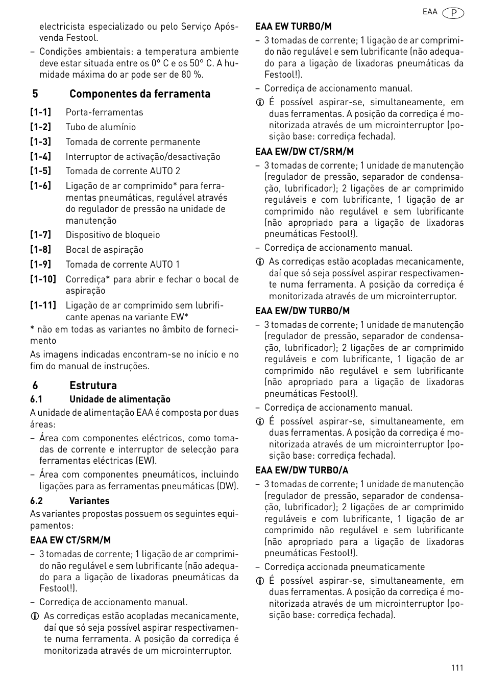 Componentes da ferramenta, Estrutura | Festool Power box User Manual | Page 111 / 164