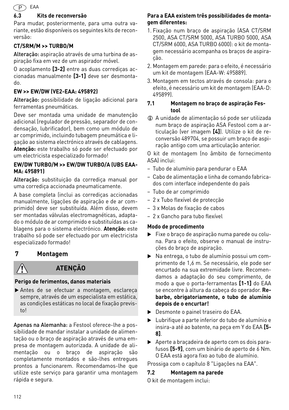 Montagem, 7montagem, Atenção | Festool Power box User Manual | Page 112 / 164