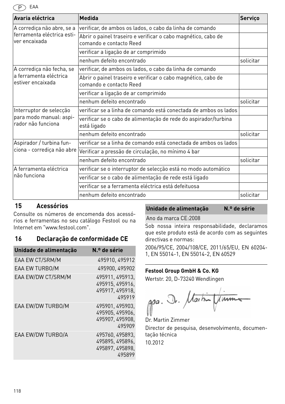 Acessórios, Declaração de conformidade ce | Festool Power box User Manual | Page 118 / 164