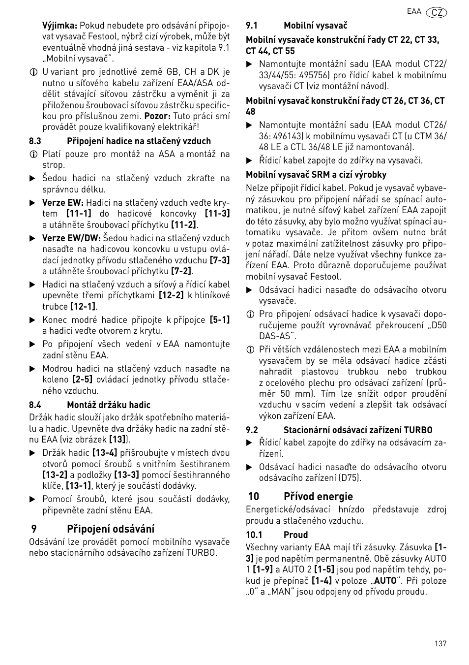 Připojení odsávání, Přívod energie, 9připojení odsávání | 10 přívod energie | Festool Power box User Manual | Page 137 / 164