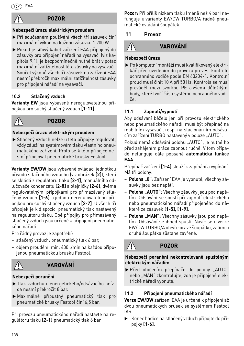Provoz | Festool Power box User Manual | Page 138 / 164
