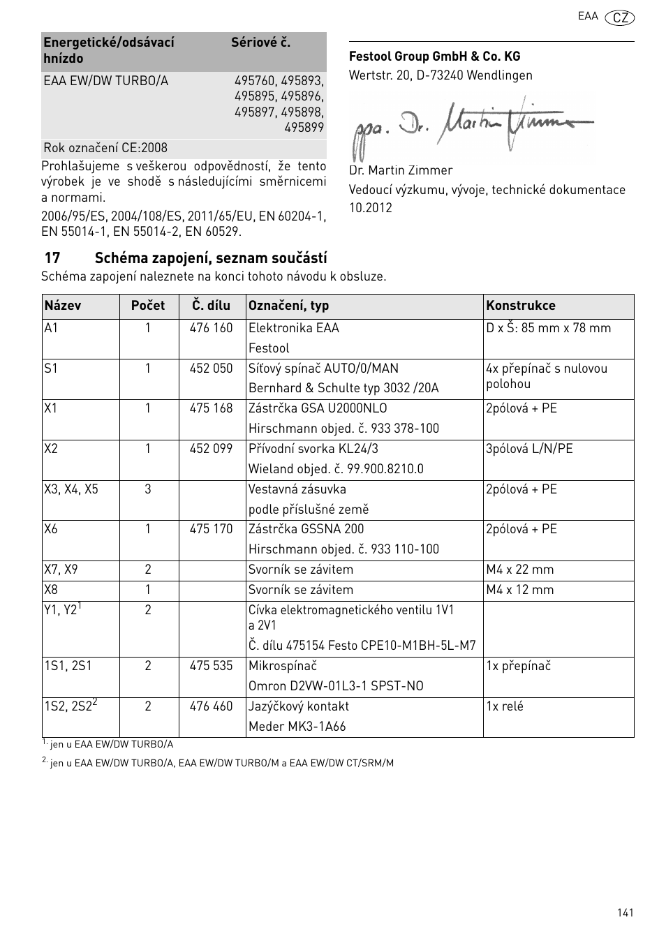 Schéma zapojení, seznam součástí | Festool Power box User Manual | Page 141 / 164