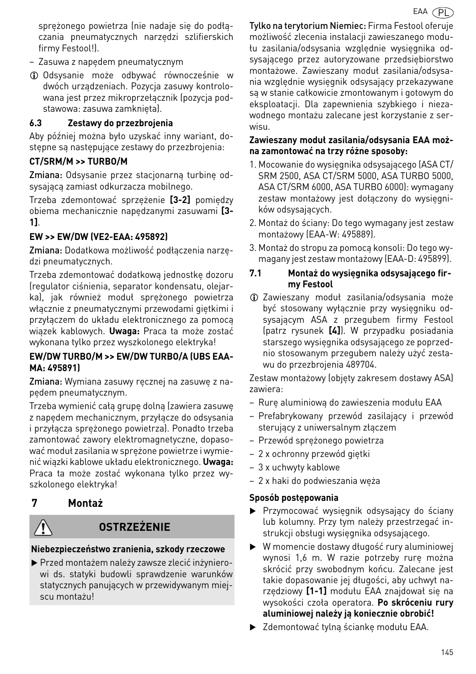 Montaż | Festool Power box User Manual | Page 145 / 164