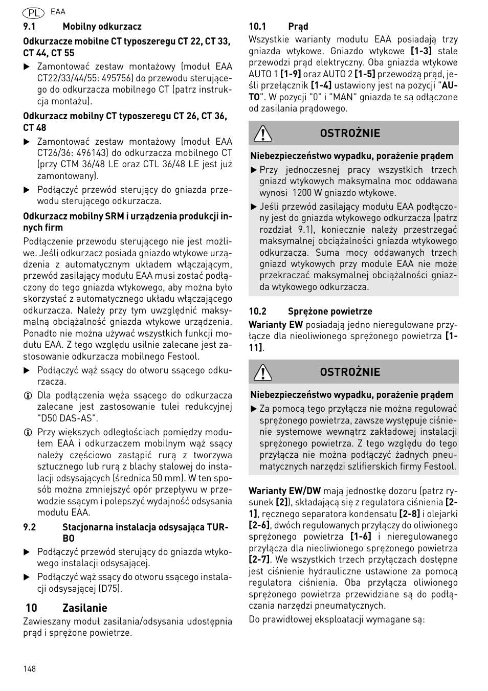 Zasilanie, 10 zasilanie, Ostrożnie | Festool Power box User Manual | Page 148 / 164