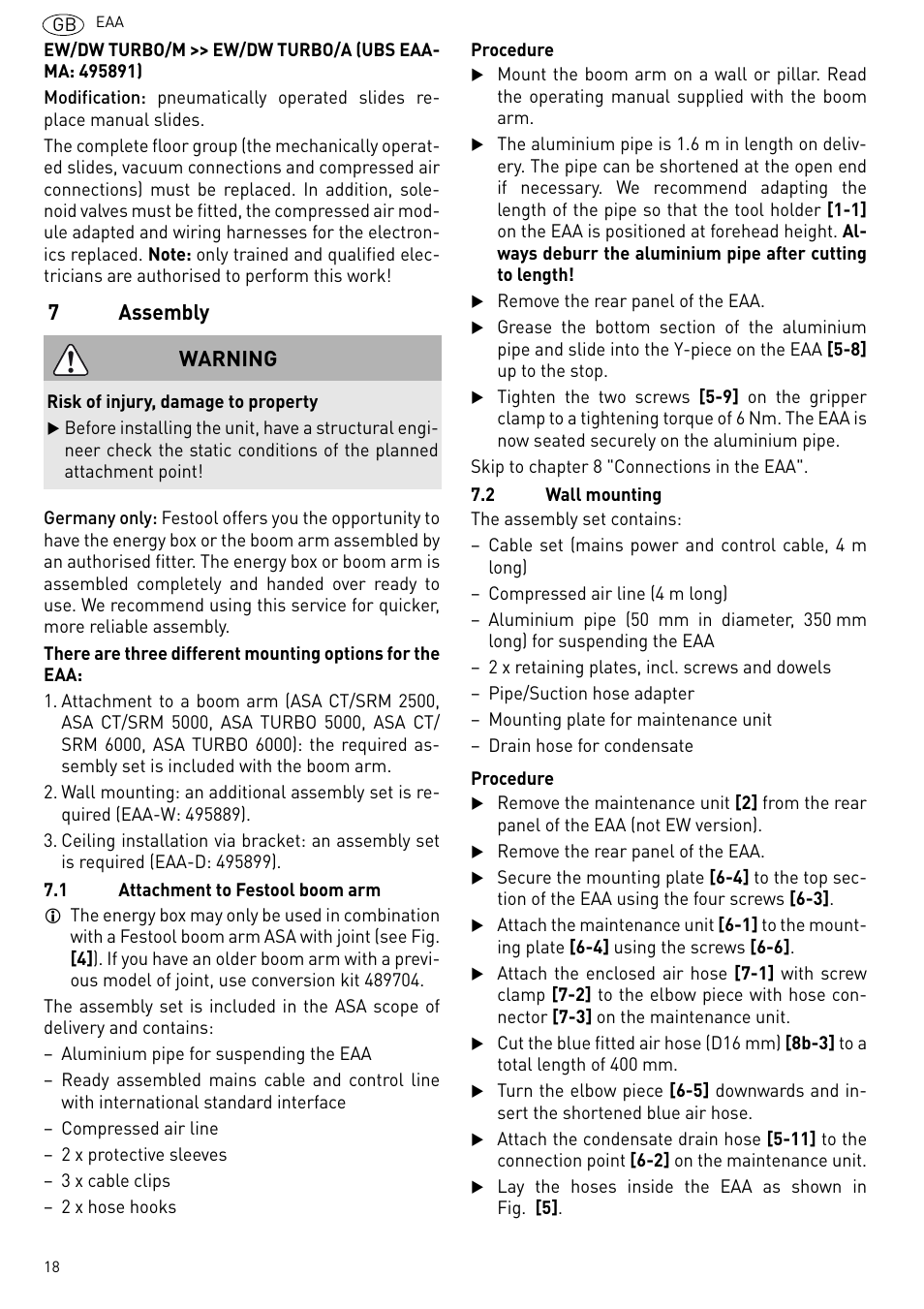 Assembly, 7assembly, Warning | Festool Power box User Manual | Page 18 / 164